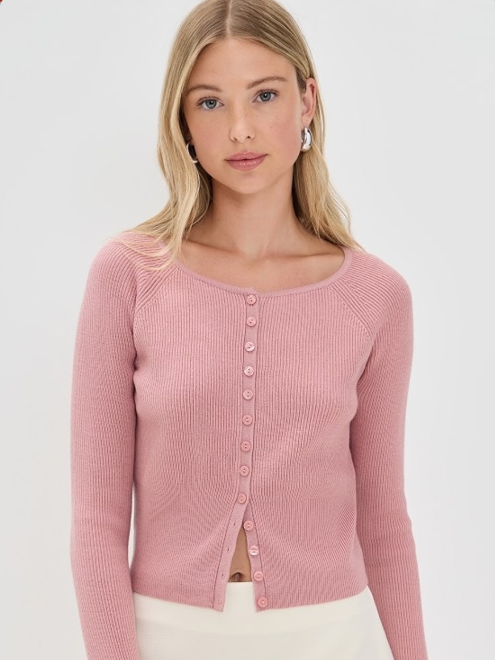 Reformation Dusty Rose 100% Wool Ribbed Button Sweater Size L